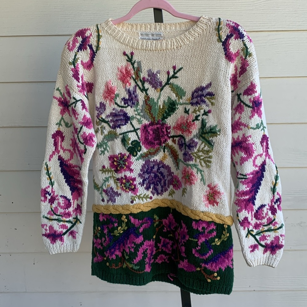 Vintage Jennifer reed handknit floral cottagecore coastal grandma sweater small - Picture 5 of 10